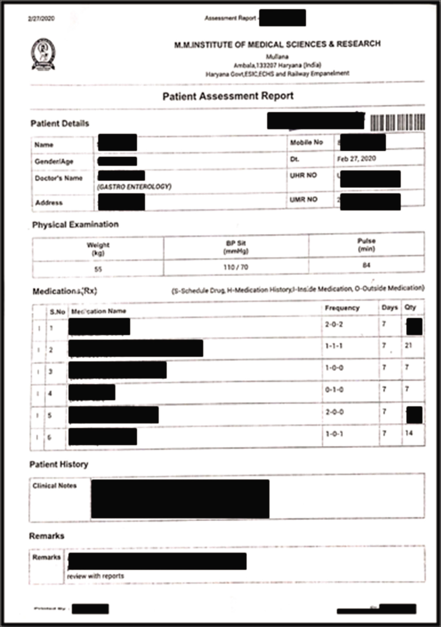 A picture of electronic prescription currently being used in the institution.