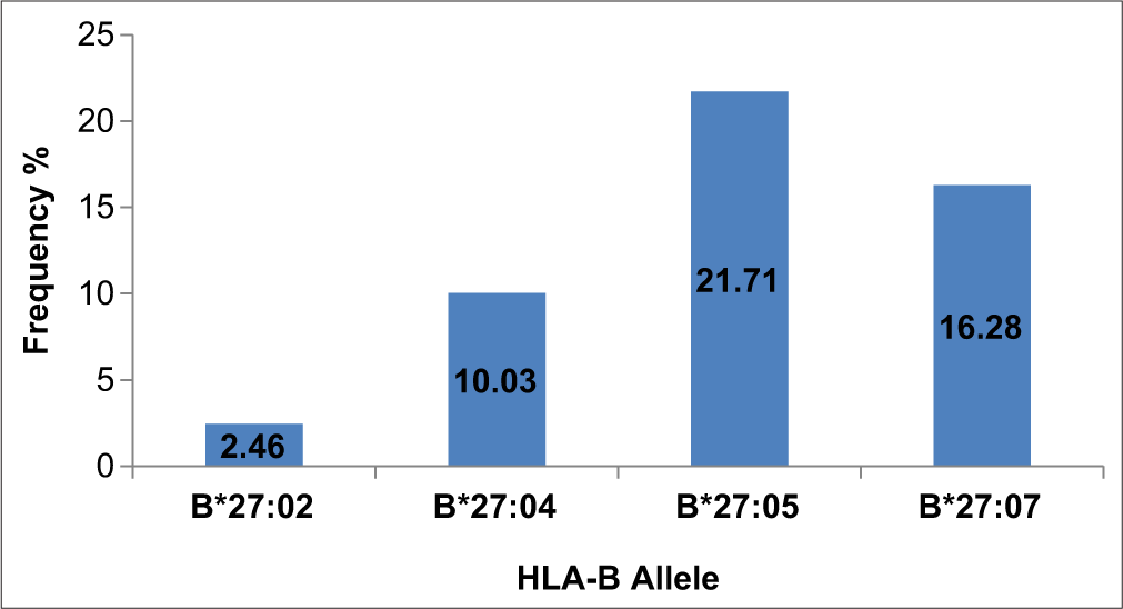 HLA B27 allele frequency in the studied population group. HLA: Human leukocyte antigen.